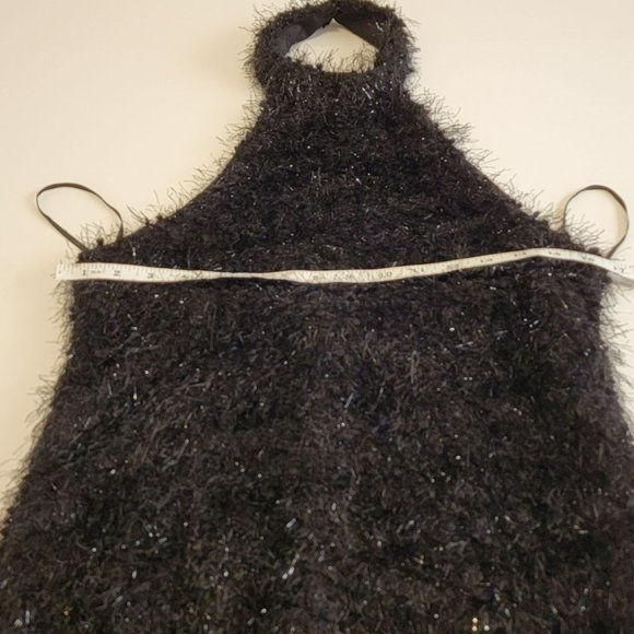 Shein Bae Women's L Black Fuzzy Mini Dress w/Halter Top and Open Back **NWT** - Picture 11 of 14